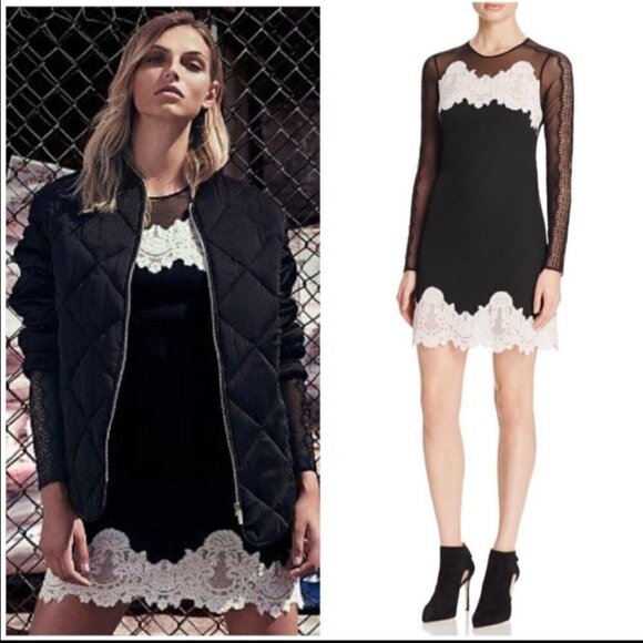 Sandro Black Lace & Mesh Dress 2 - Picture 1 of 7